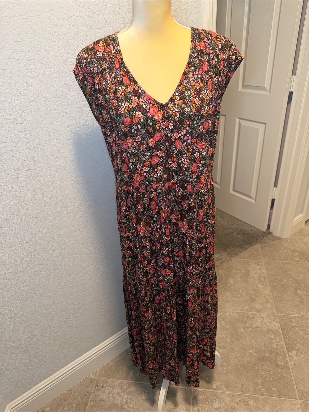 Jessica Simpson Black Maxi Dress with Pink Floral Print